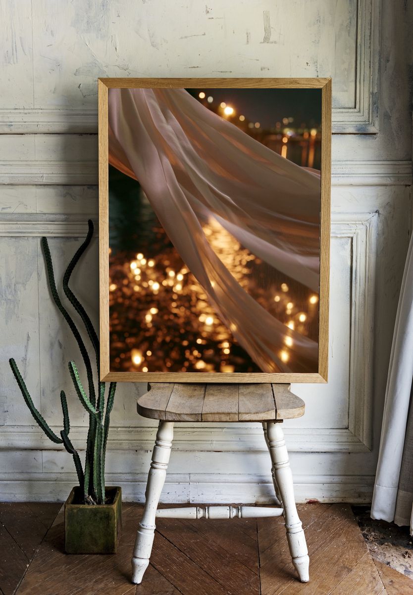 Golden Silk Lights Photography Poster. room preview