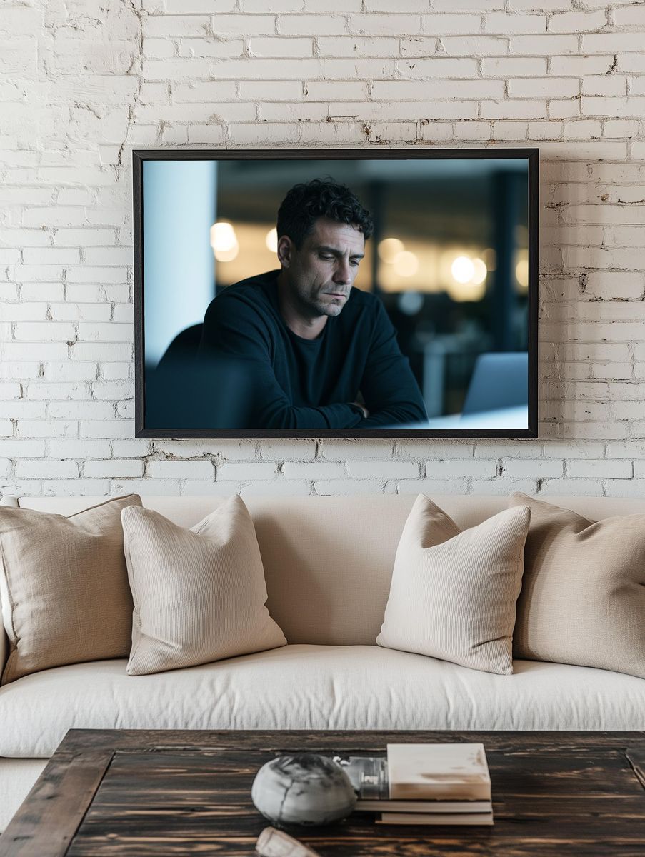 Contemplative Man Portrait Print. — room view 1