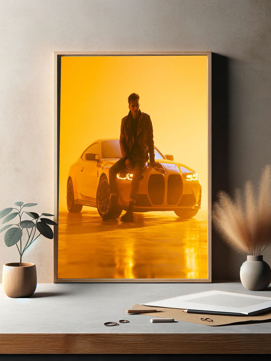 Golden Car Portrait Photography Poster. — room view 2