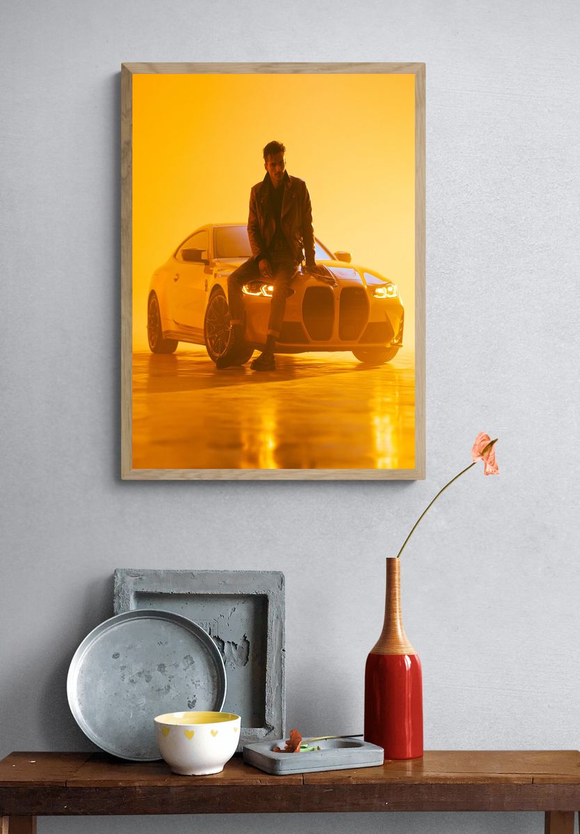 Golden Car Portrait Photography Poster. — room view 3