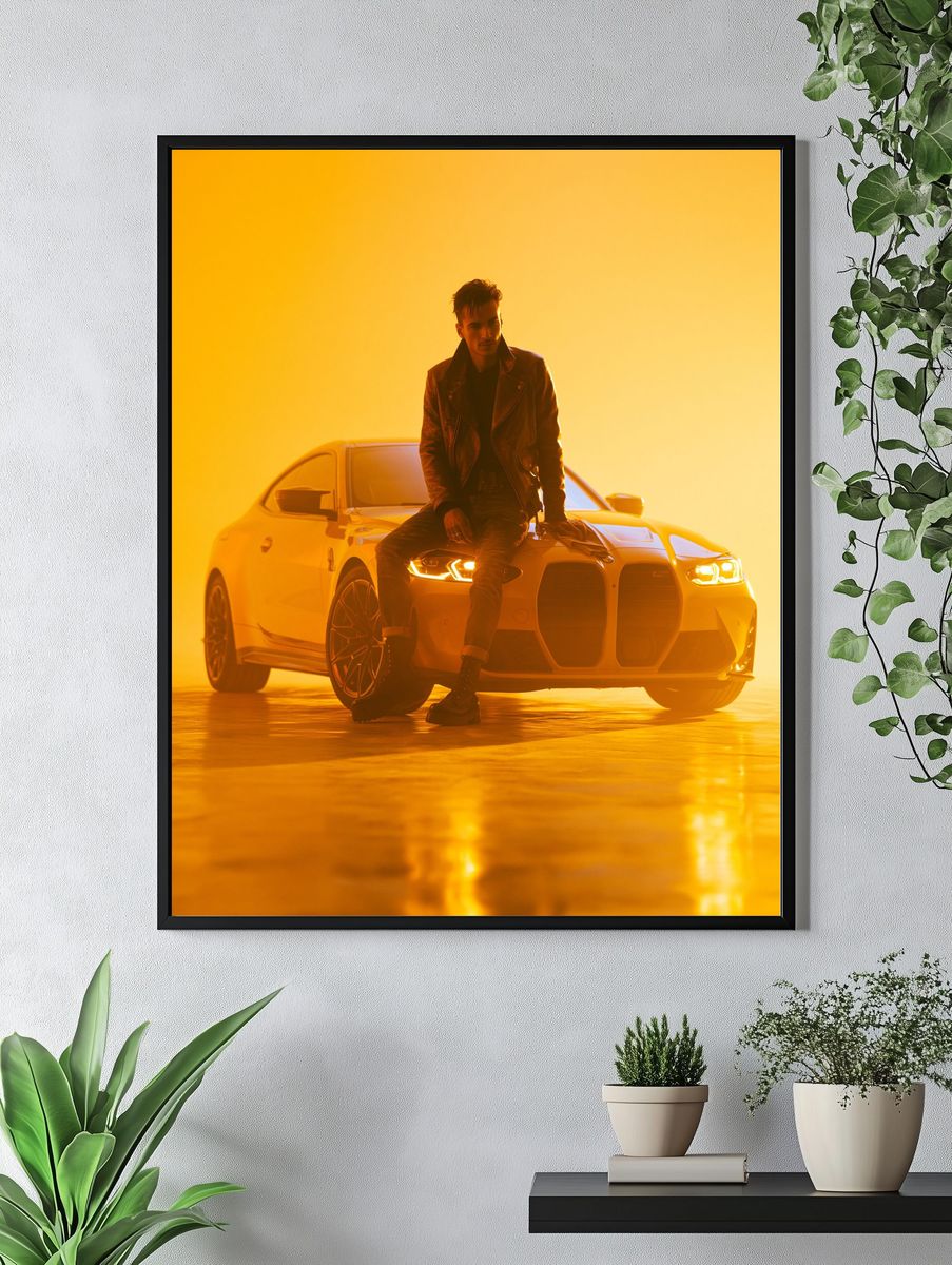 Golden Car Portrait Photography Poster. — room view 4