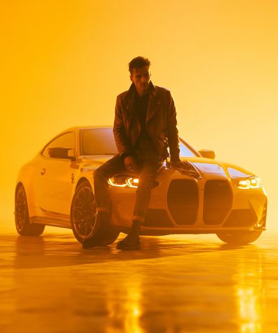 Golden Car Portrait Photography Poster.