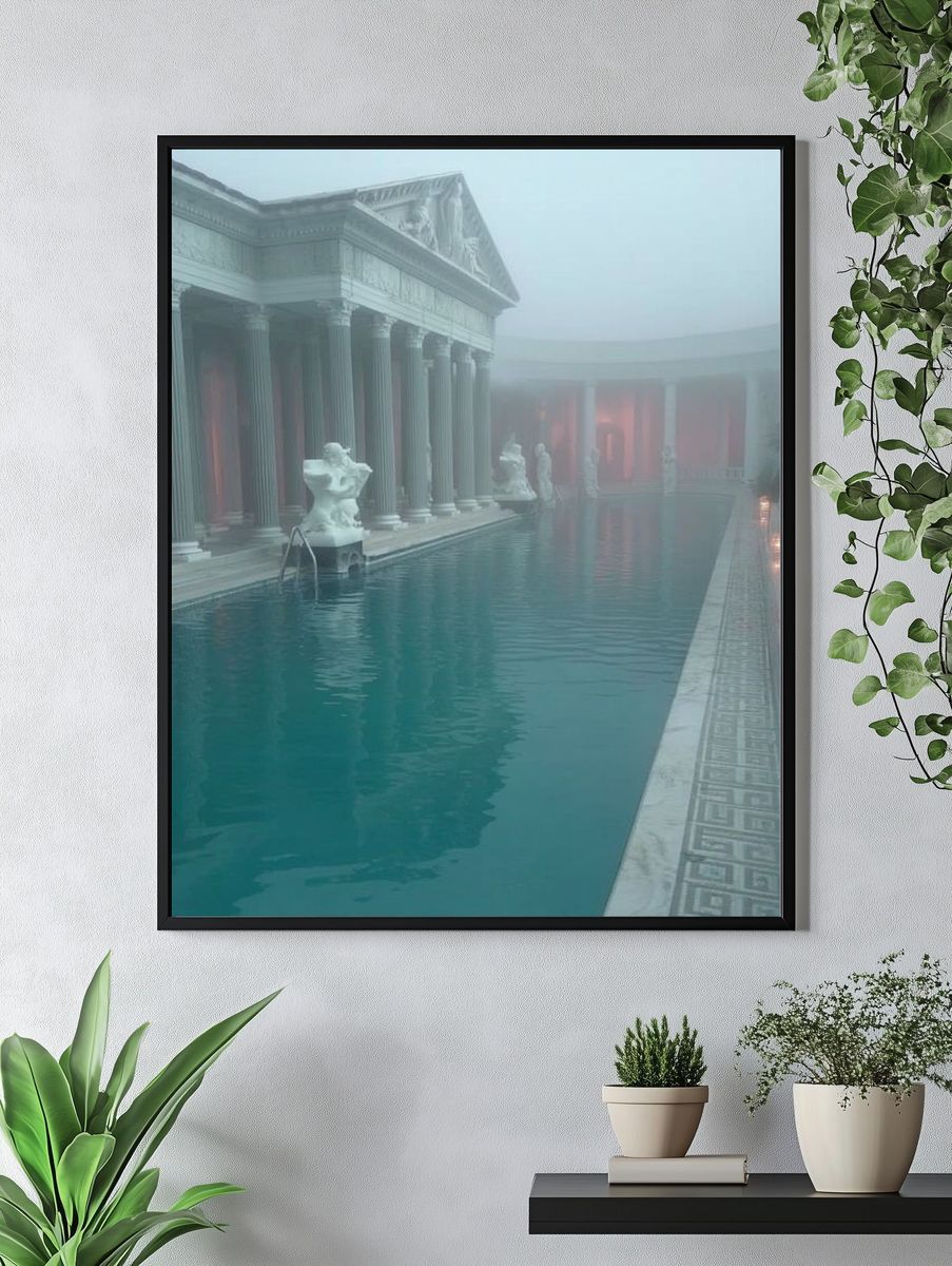 Foggy Roman Courtyard Pool Print. — room view 4
