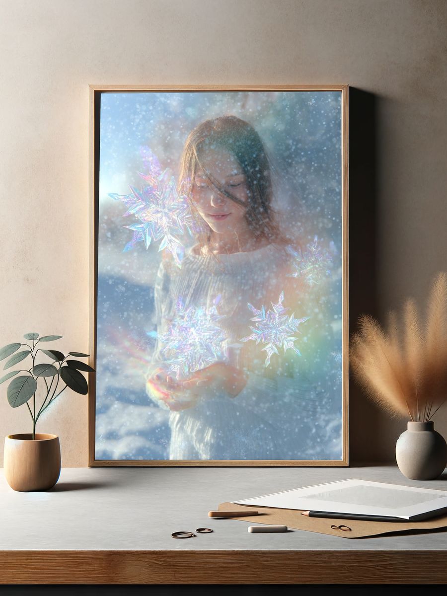 Iridescent Snowflake Portrait Print. — room view 2