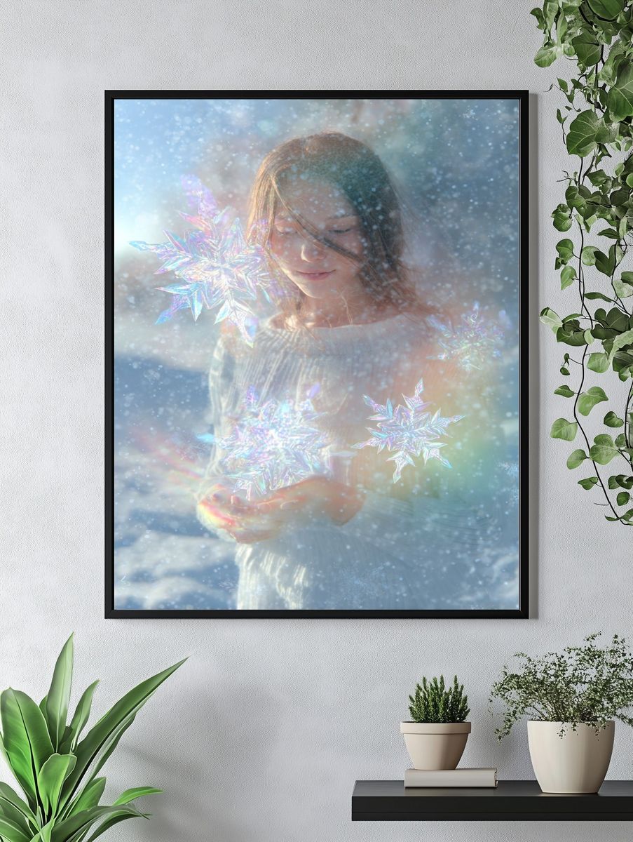 Iridescent Snowflake Portrait Print. — room view 4