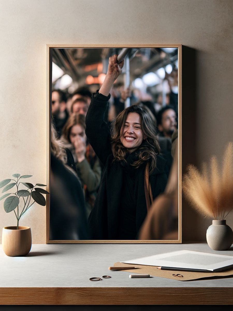 Smiling Commuter Photography Poster. — room view 2