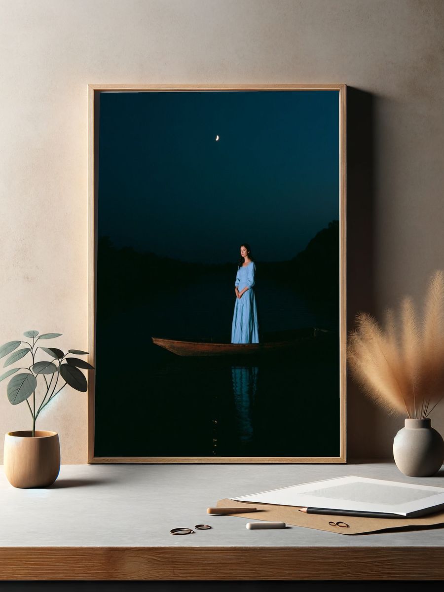 Moonlit Boat Portrait Photography Poster. — room view 2