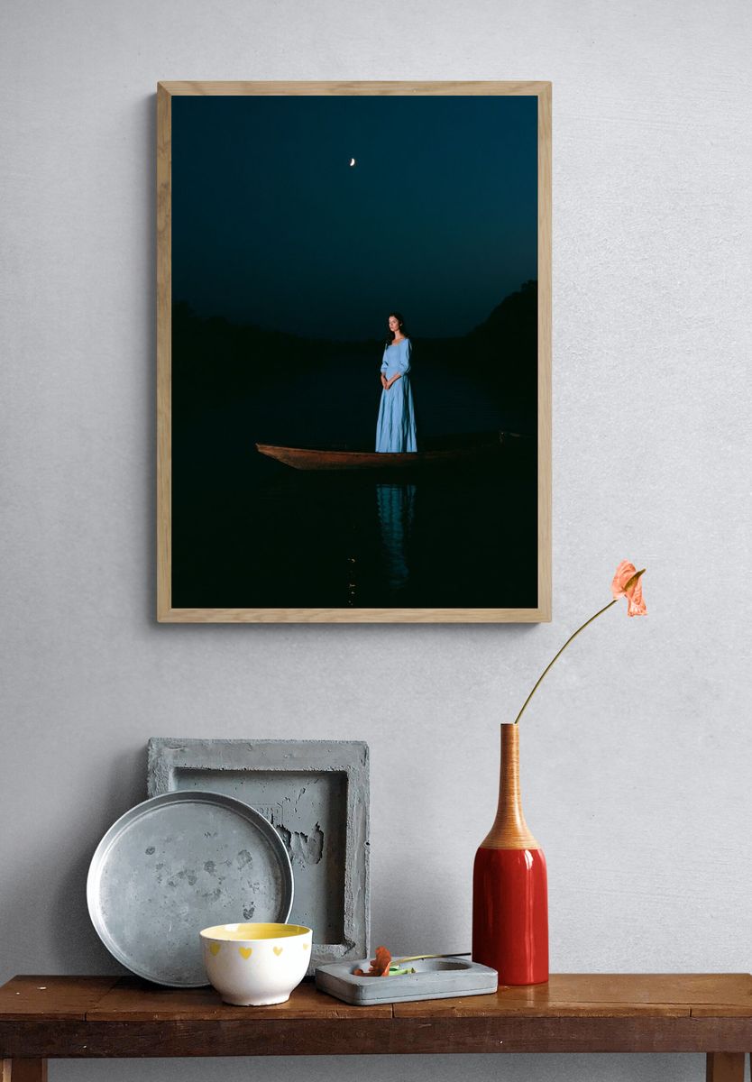 Moonlit Boat Portrait Photography Poster. — room view 3