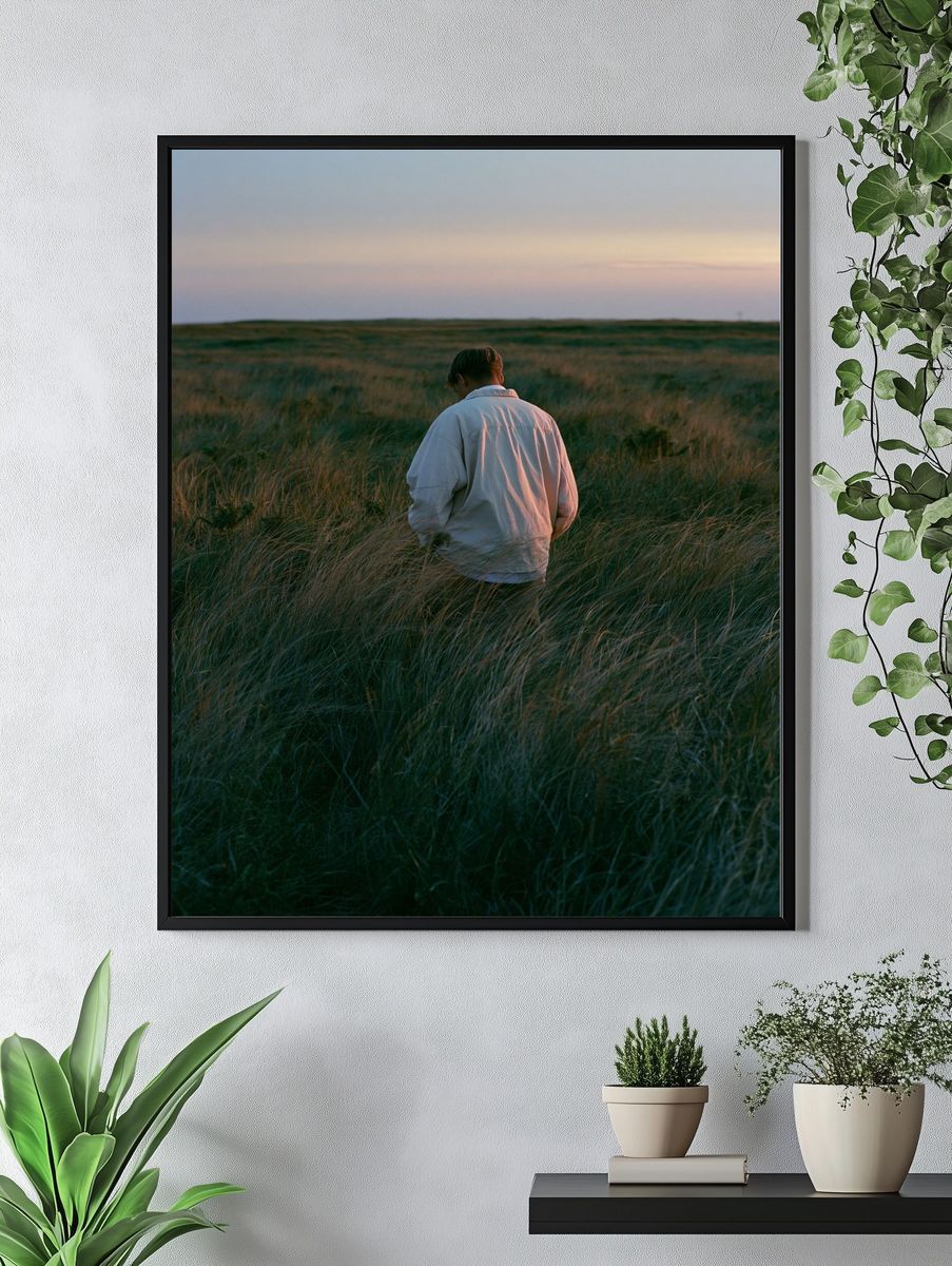 Solitary Figure in Grassland Poster. — room view 4