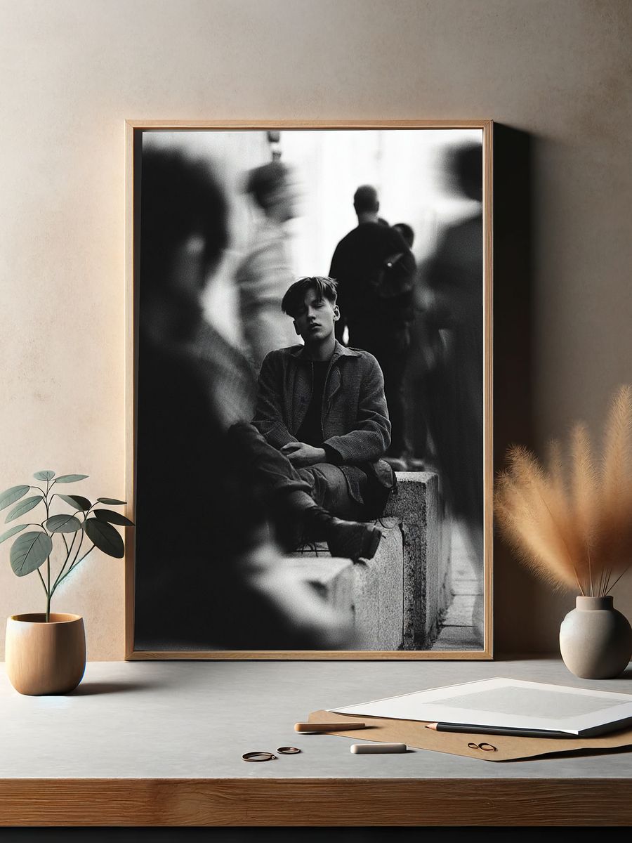 Urban Solitude Black-White Poster. — room view 2