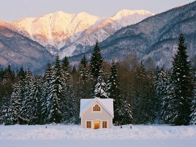 Snowy Mountain Cabin Photography Poster.