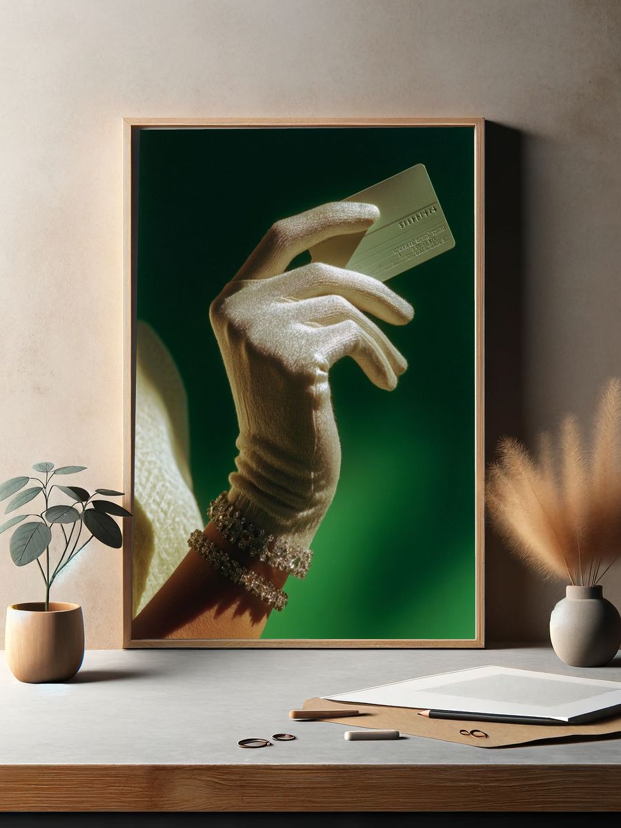 Gloved Hand with Credit Card Photography Poster. — room view 2