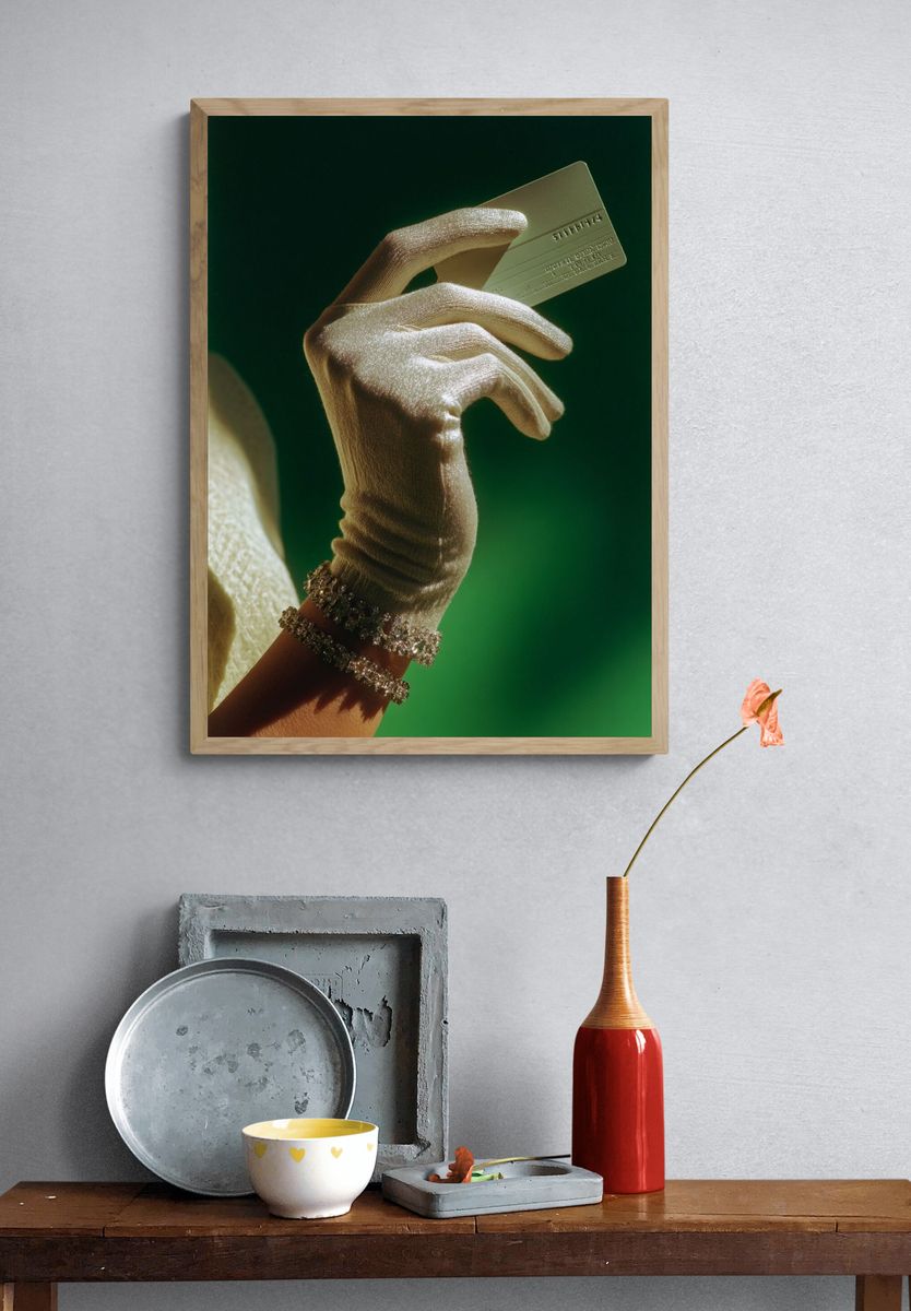 Gloved Hand with Credit Card Photography Poster. — room view 3