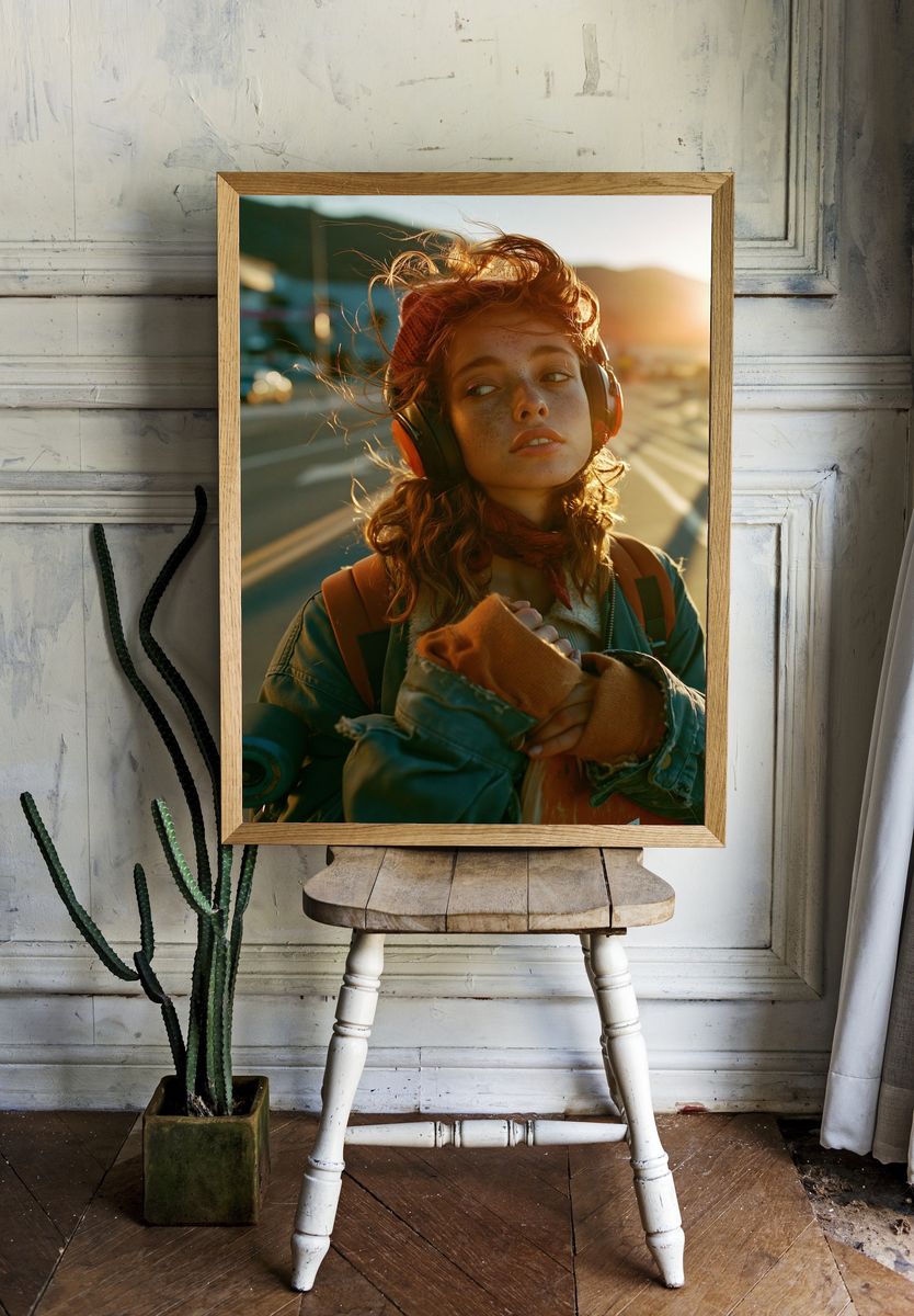 Sunlit Freckled Portrait Photography Poster. room preview