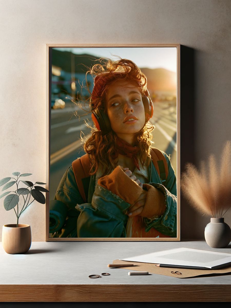 Sunlit Freckled Portrait Photography Poster. — room view 2