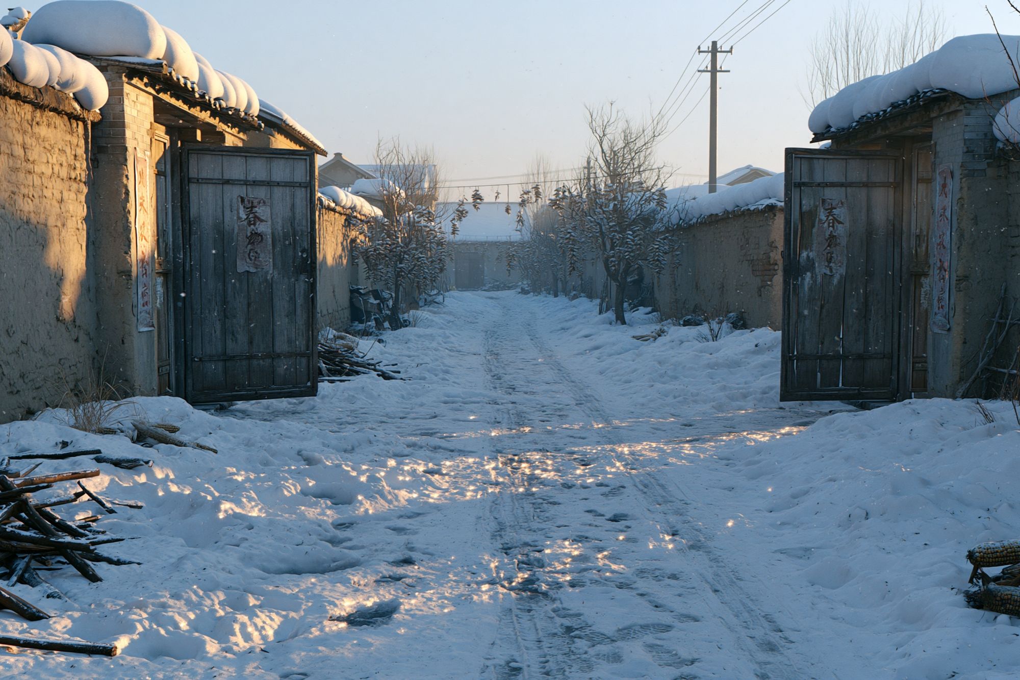 Snowy Village Lane Photography Poster. poster — photography art