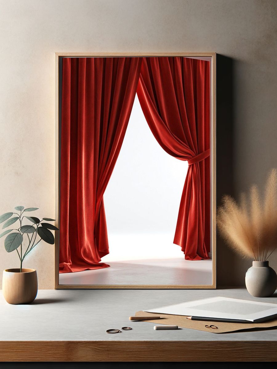 Red Velvet Curtains Photography Poster. — room view 2