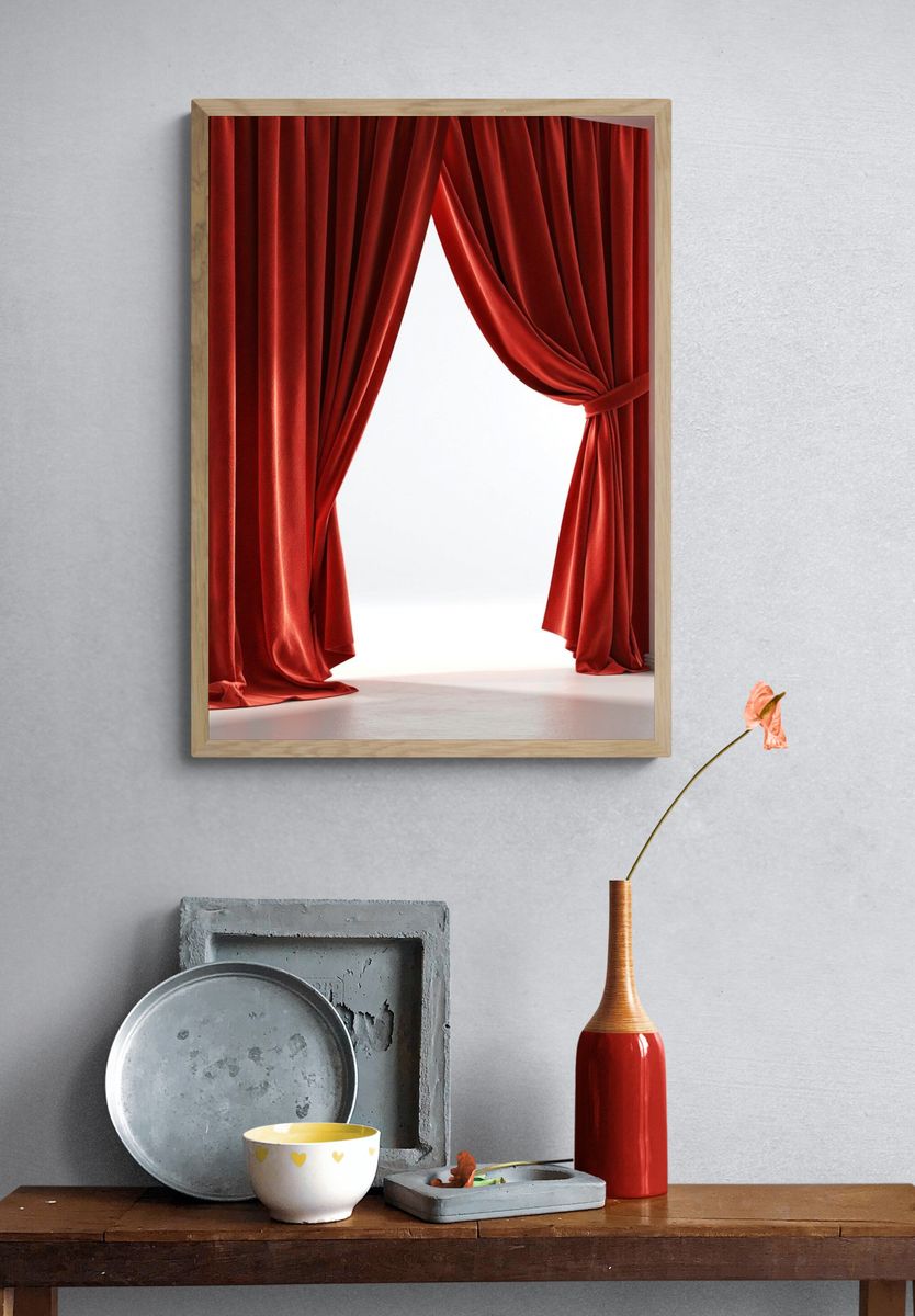 Red Velvet Curtains Photography Poster. — room view 3