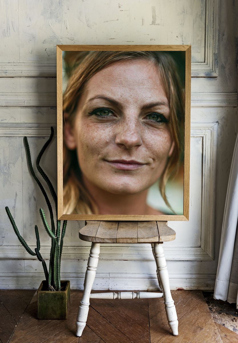 Freckled Woman Portrait Photography Poster. — room view 1