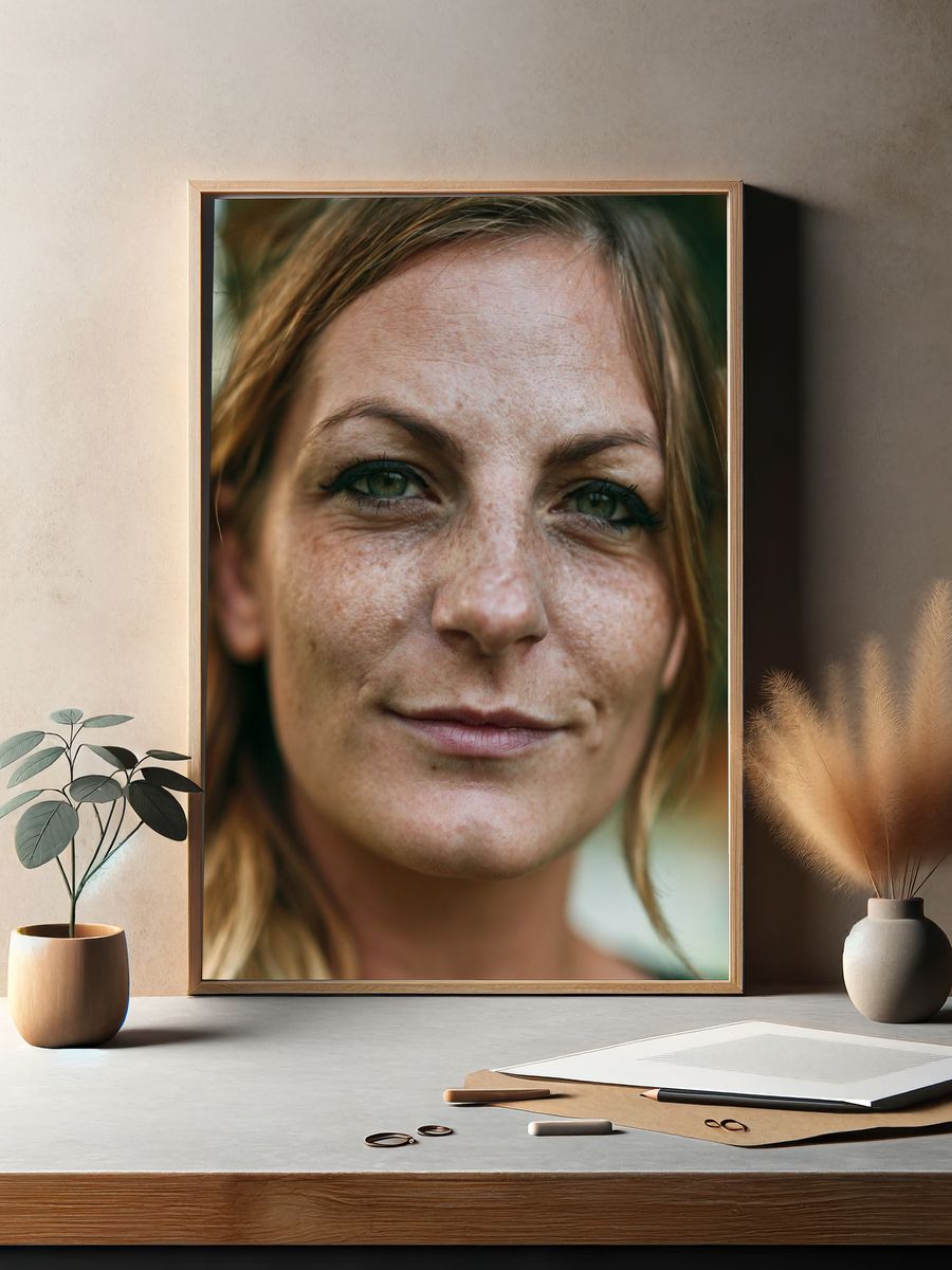 Freckled Woman Portrait Photography Poster. — room view 2