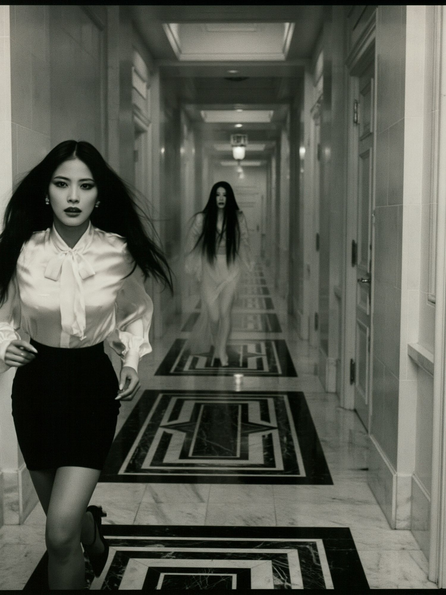 Monochrome Hallway Portrait Print. poster — photography art