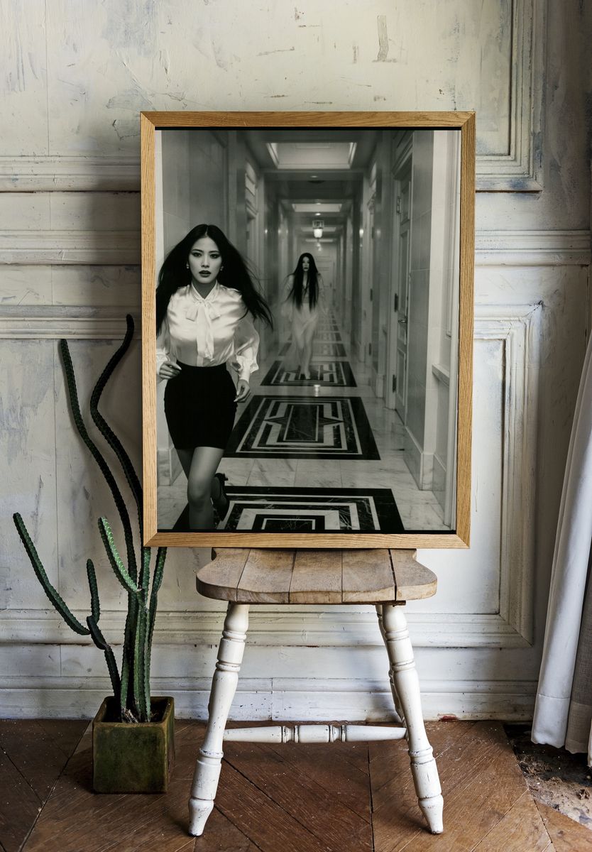 Monochrome Hallway Portrait Print. — room view 1