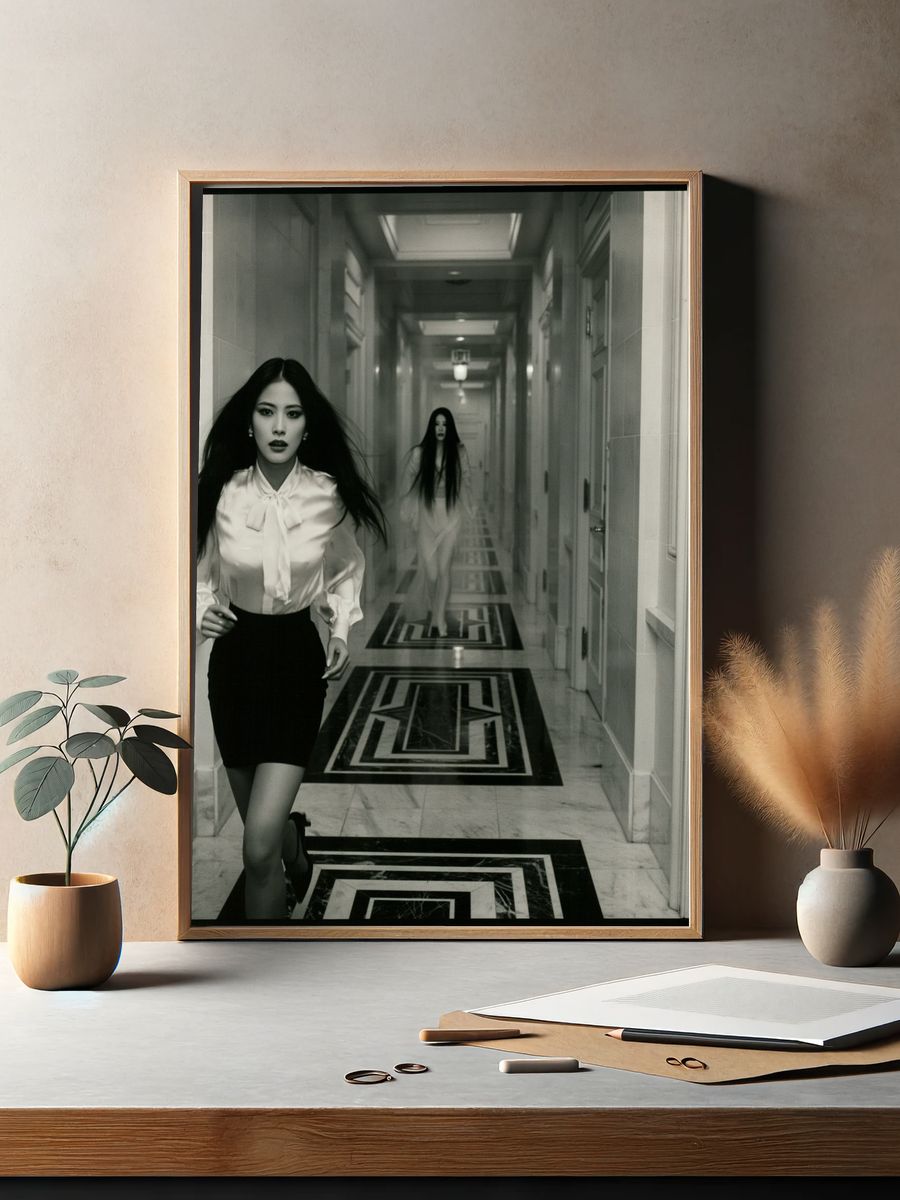 Monochrome Hallway Portrait Print. — room view 2