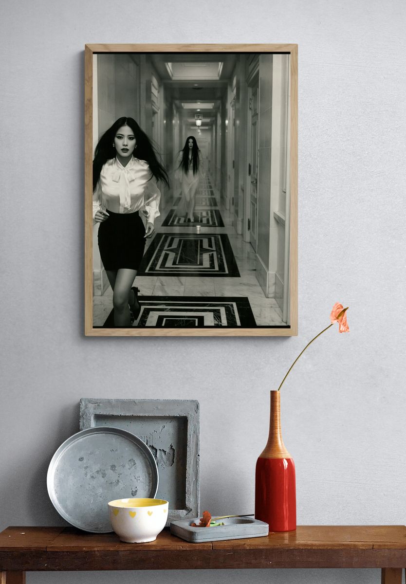 Monochrome Hallway Portrait Print. — room view 3