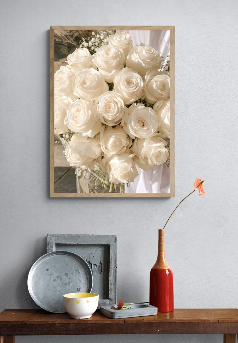 White Roses Bouquet Photography Poster. — room view 3