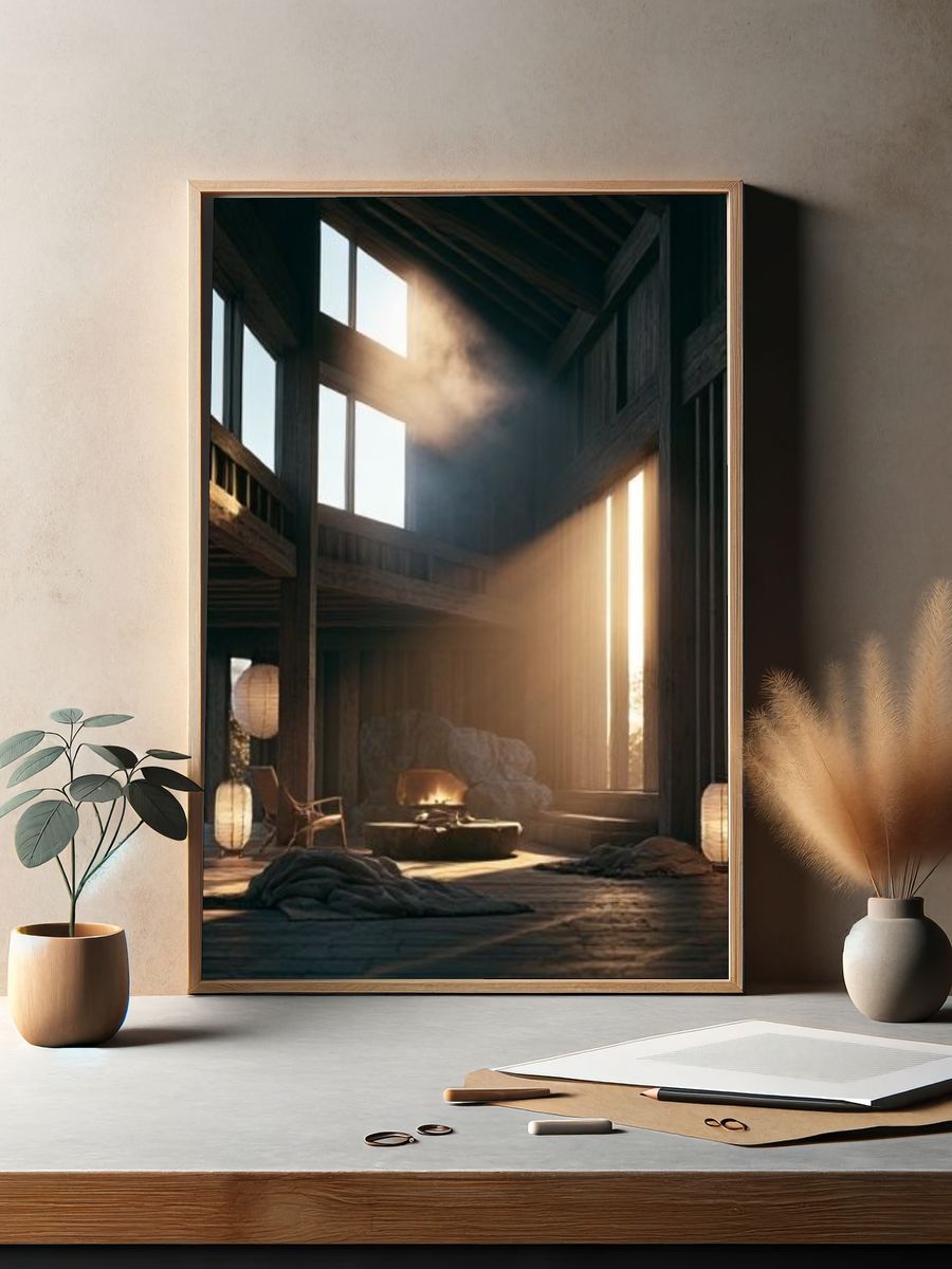 Sunlit Cabin Interior Photography Poster. — room view 2