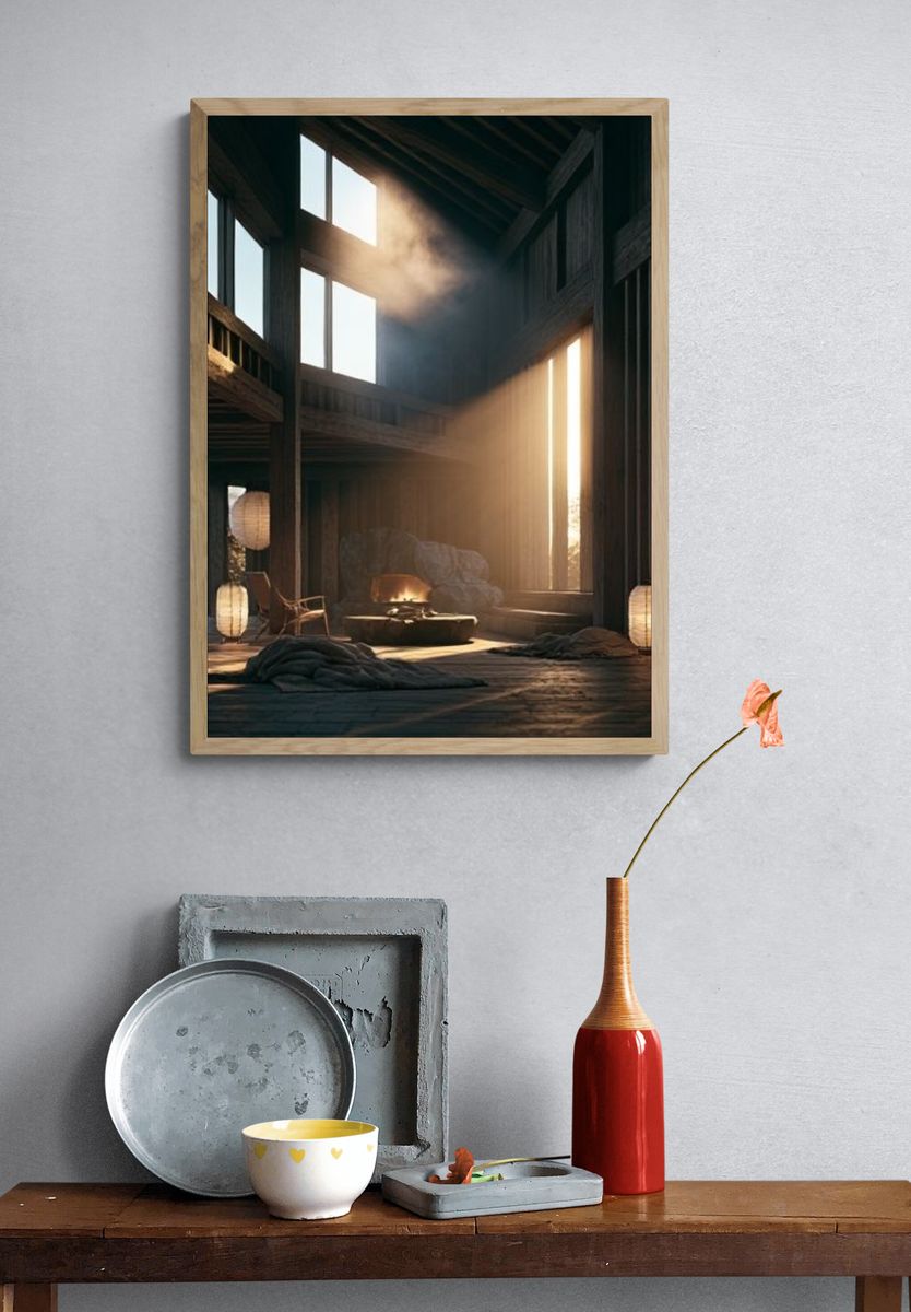 Sunlit Cabin Interior Photography Poster. — room view 3