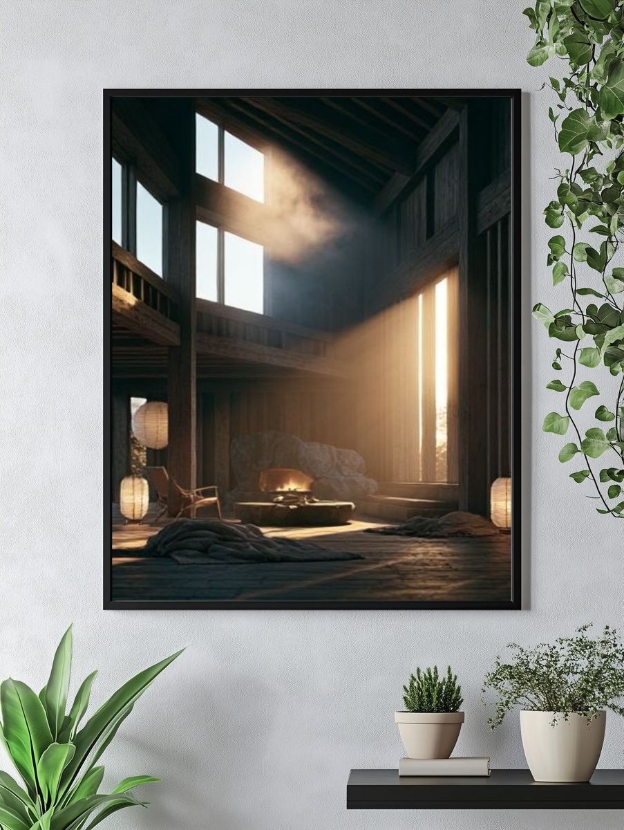 Sunlit Cabin Interior Photography Poster. — room view 4