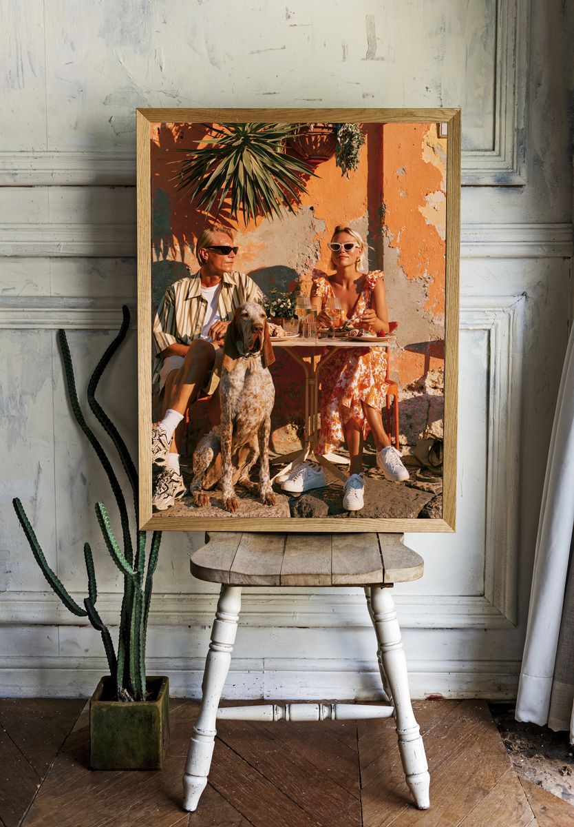 Sunlit Café Portrait Photography Poster. room preview