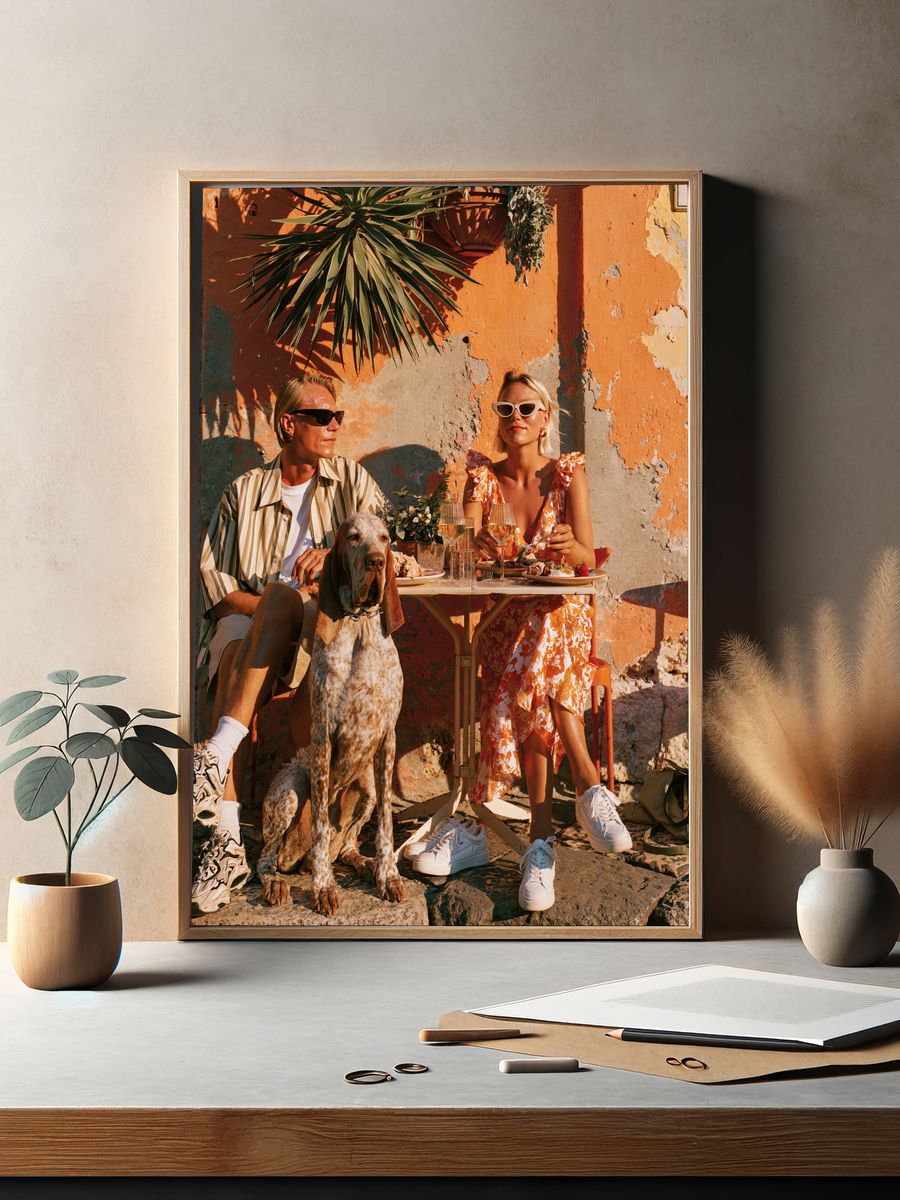 Sunlit Café Portrait Photography Poster. — room view 2
