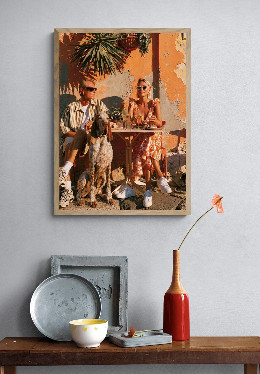 Sunlit Café Portrait Photography Poster. — room view 3