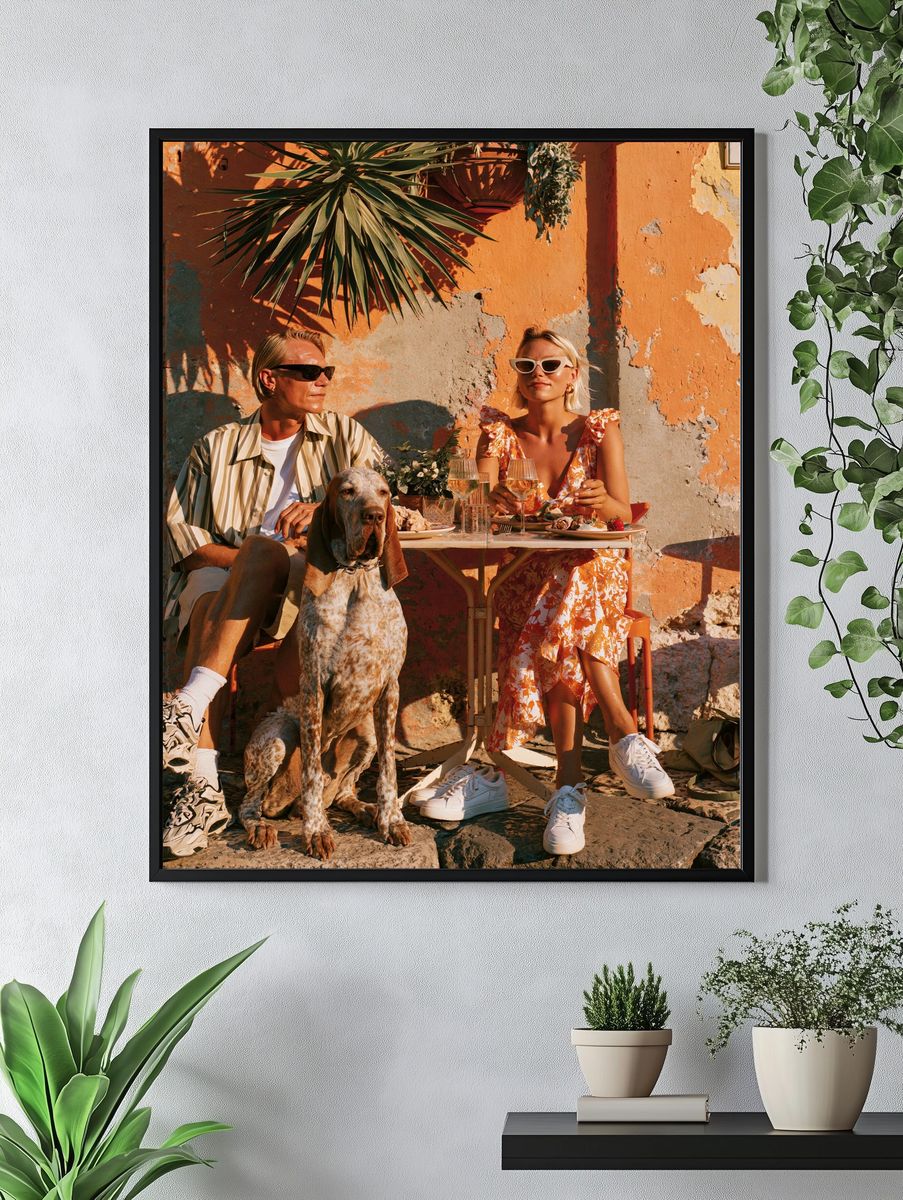 Sunlit Café Portrait Photography Poster. — room view 4