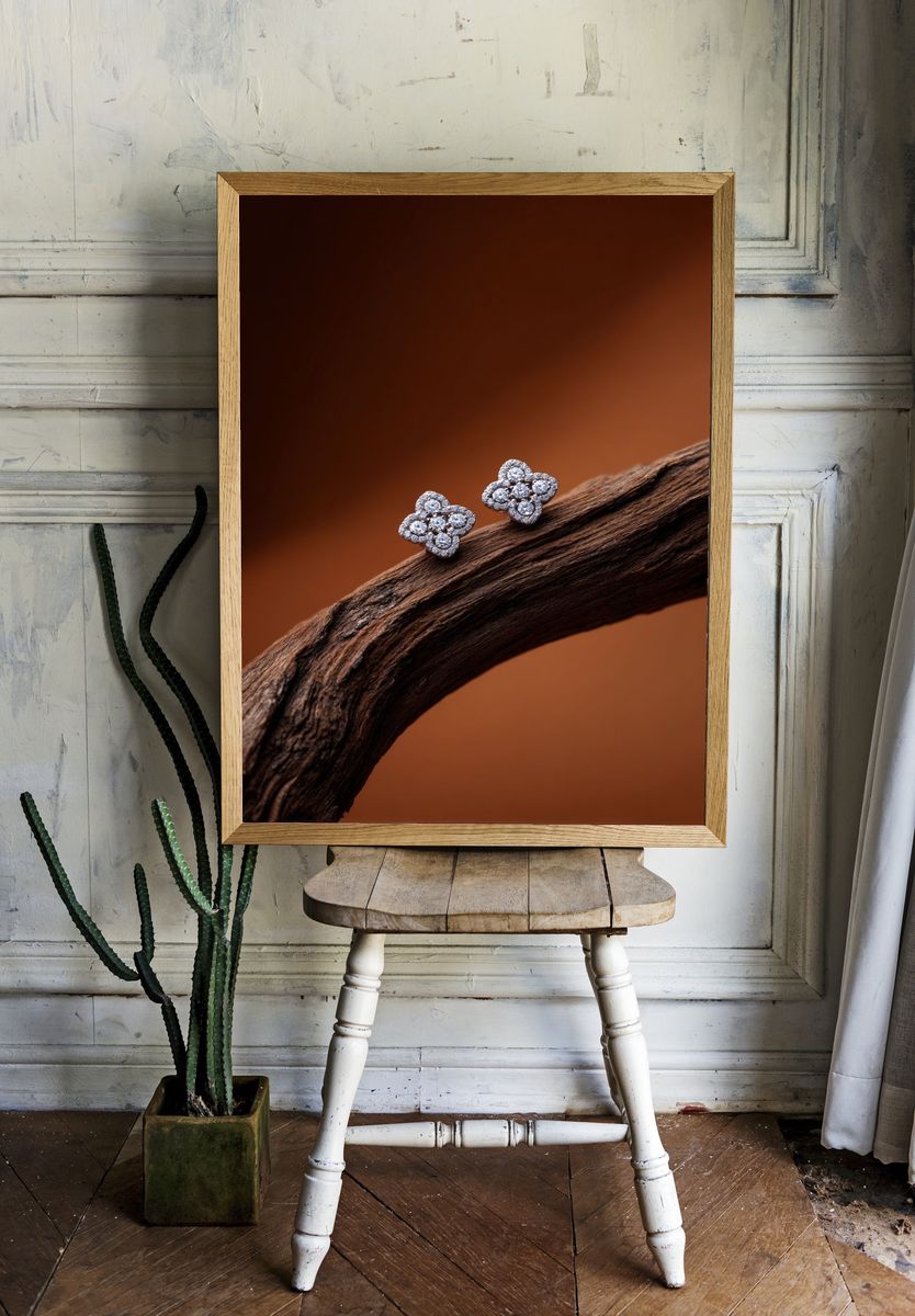 Diamond Floral Studs Photography Print. room preview