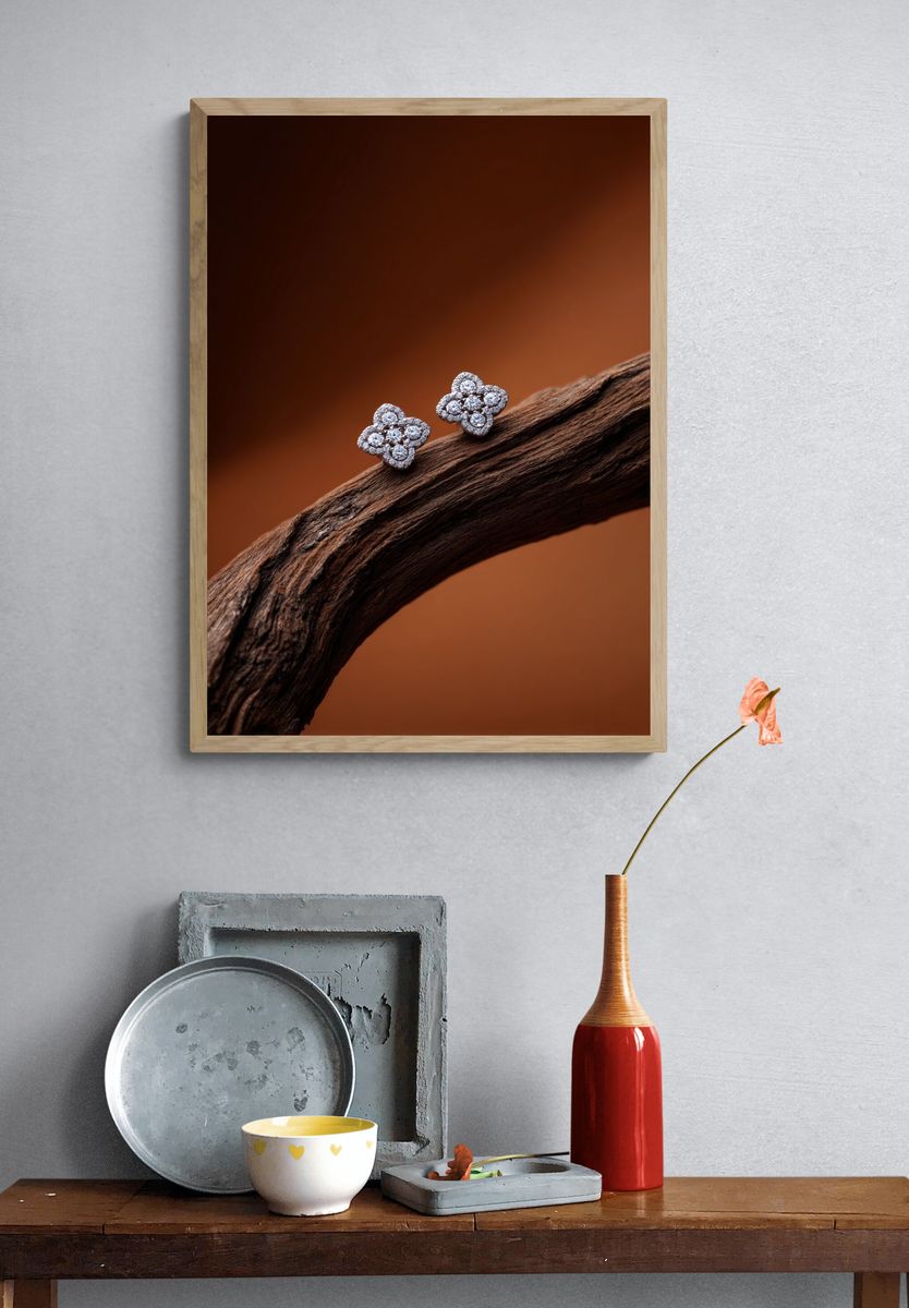 Diamond Floral Studs Photography Print. — room view 3
