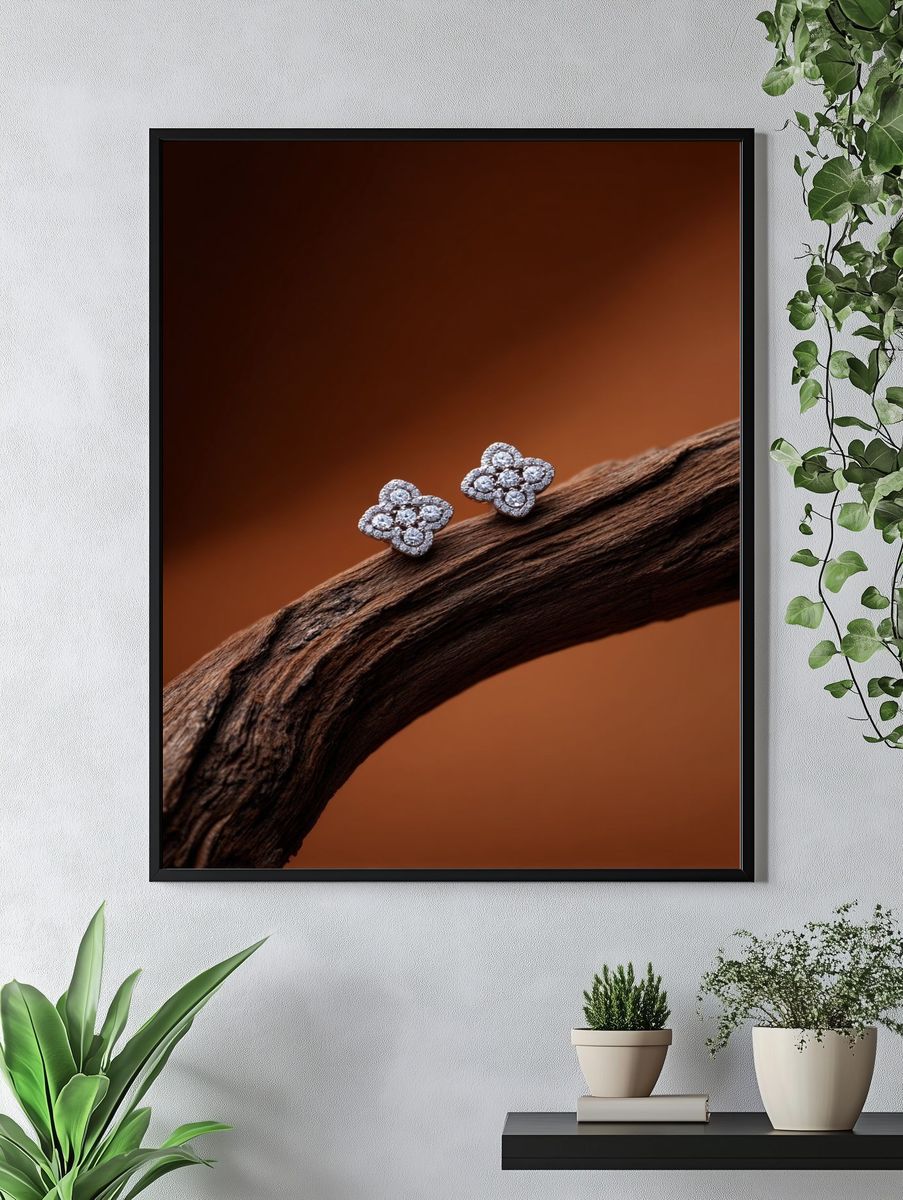 Diamond Floral Studs Photography Print. — room view 4