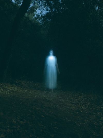 Ghostly Forest Figure Photography Poster. poster