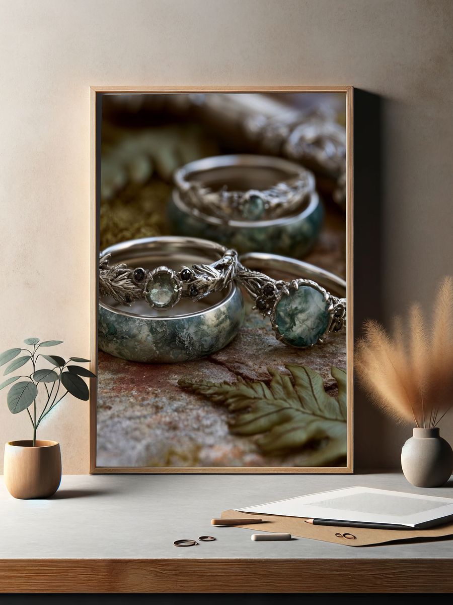Botanical Gemstone Rings Photography Poster. — room view 2