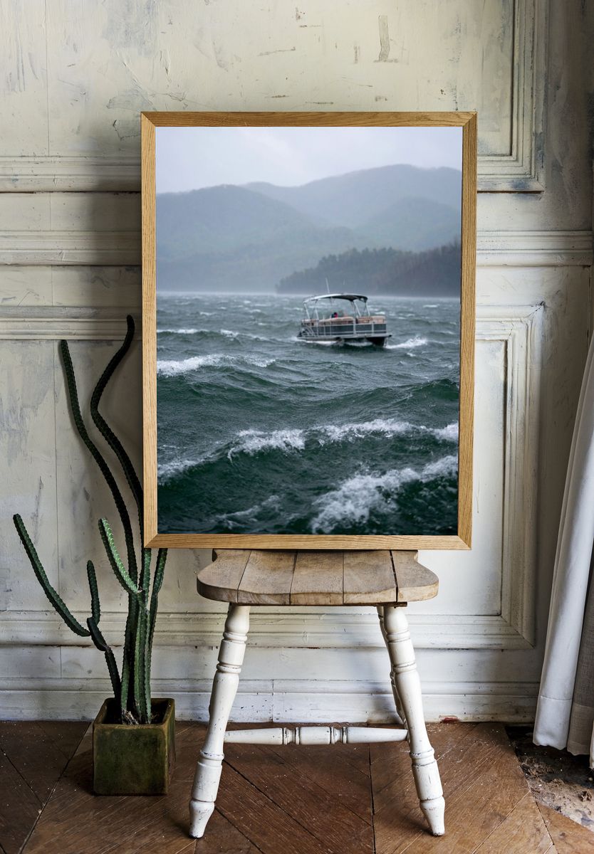 Stormy Lake Boat Photography Poster. — room view 1