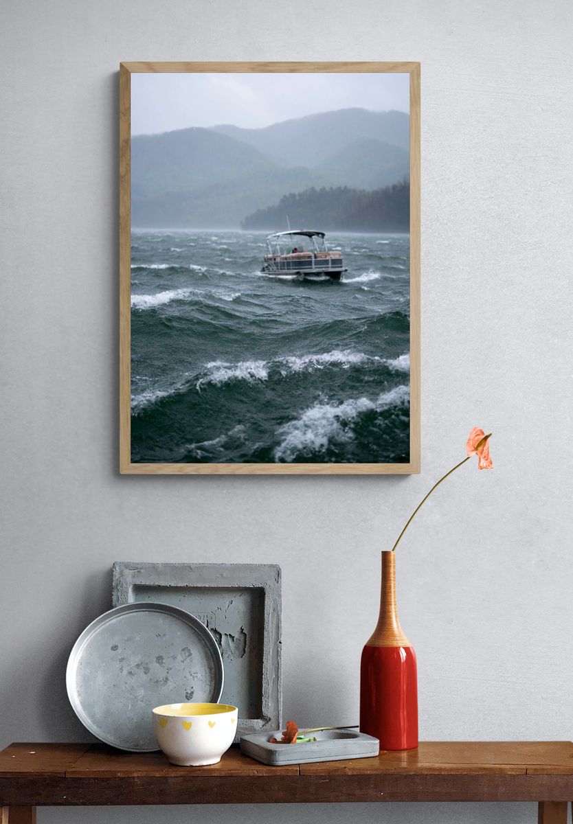 Stormy Lake Boat Photography Poster. — room view 3