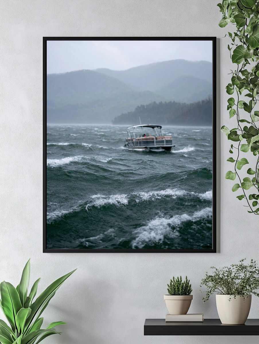 Stormy Lake Boat Photography Poster. — room view 4
