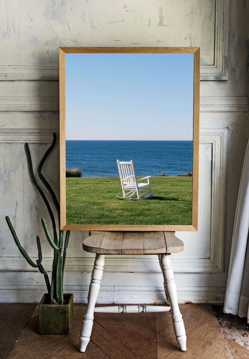 Oceanfront Rocking Chair Photography Poster. — room view 1