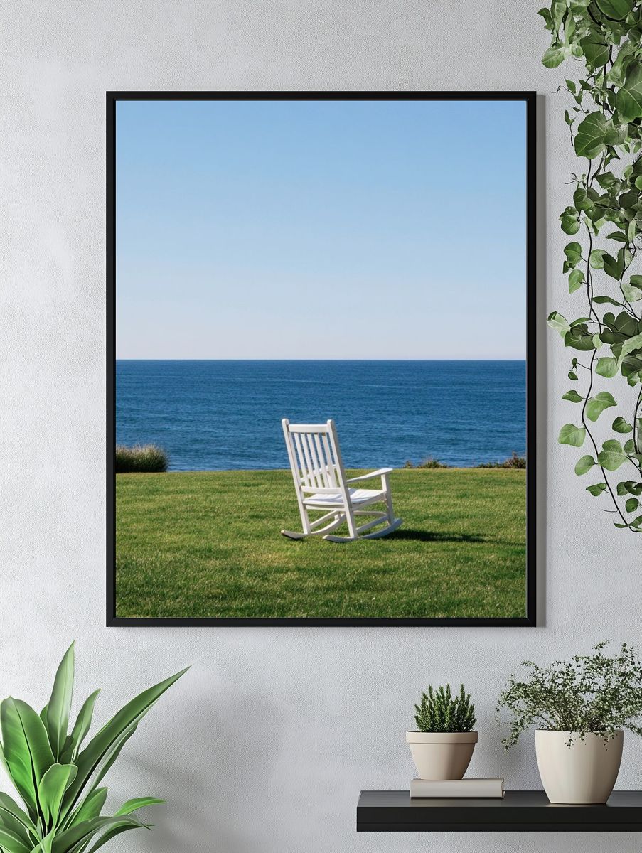 Oceanfront Rocking Chair Photography Poster. — room view 4