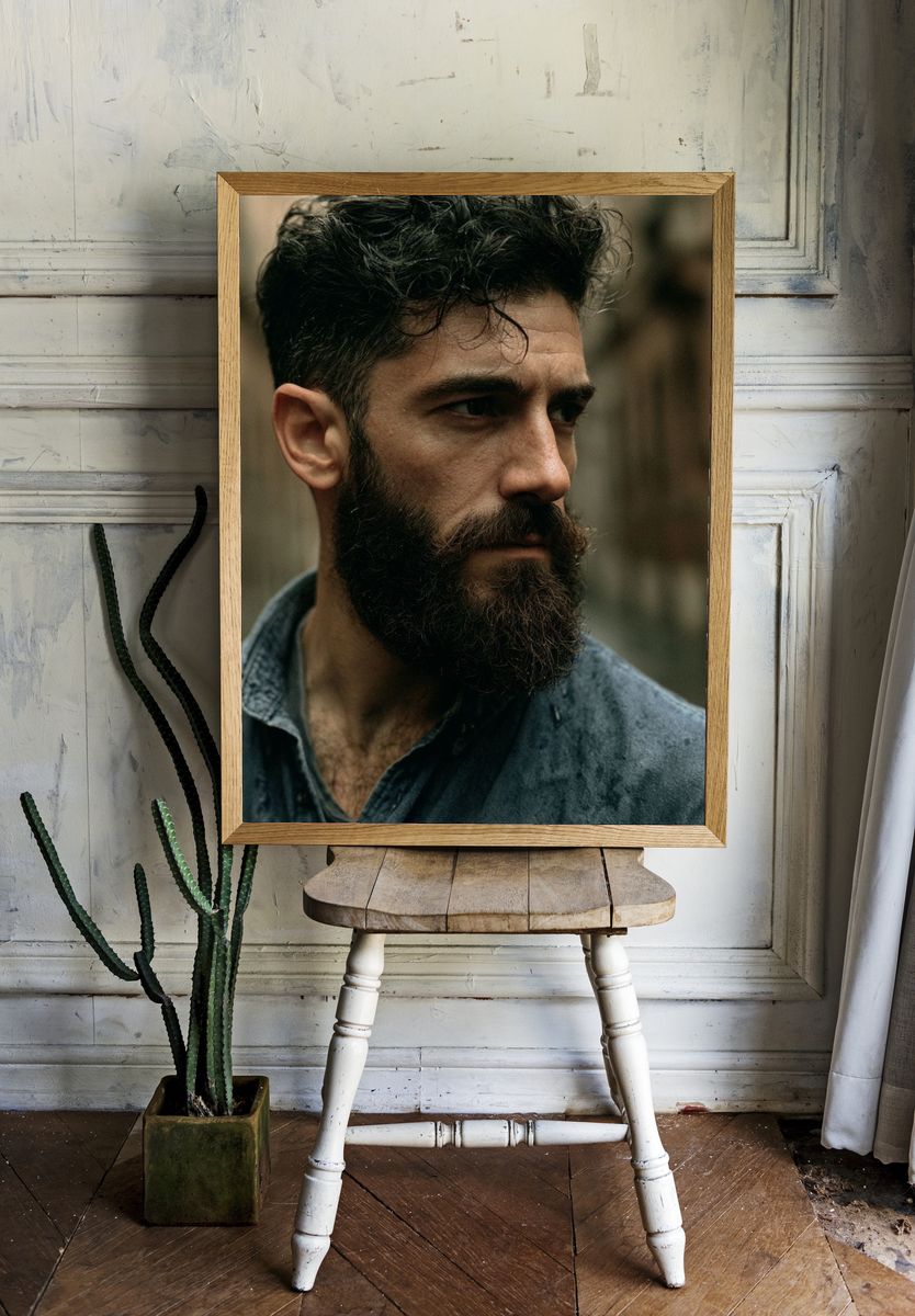 Moody Bearded Portrait Print. room preview