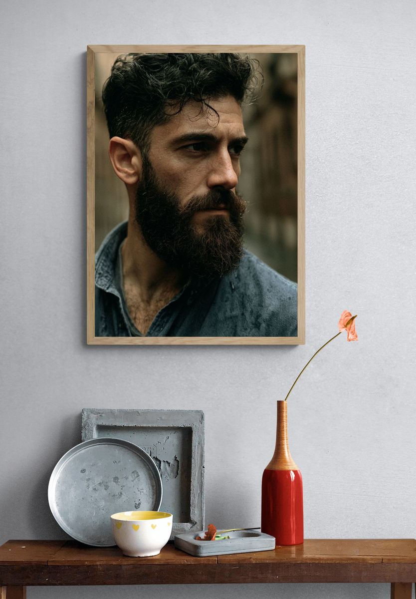 Moody Bearded Portrait Print. — room view 3