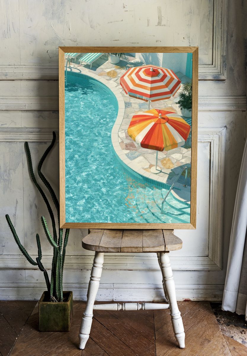 Poolside Umbrellas Photography Poster. — room view 1