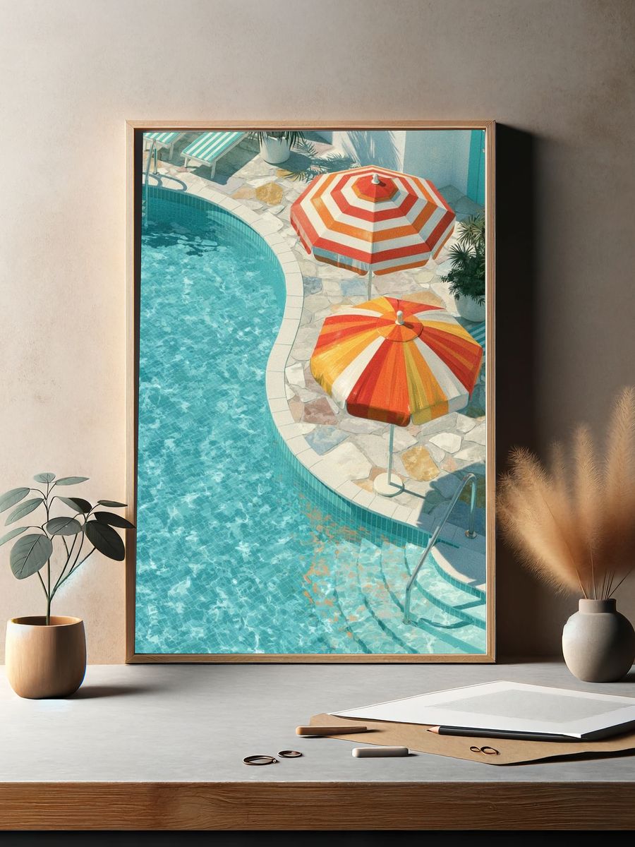 Poolside Umbrellas Photography Poster. — room view 2